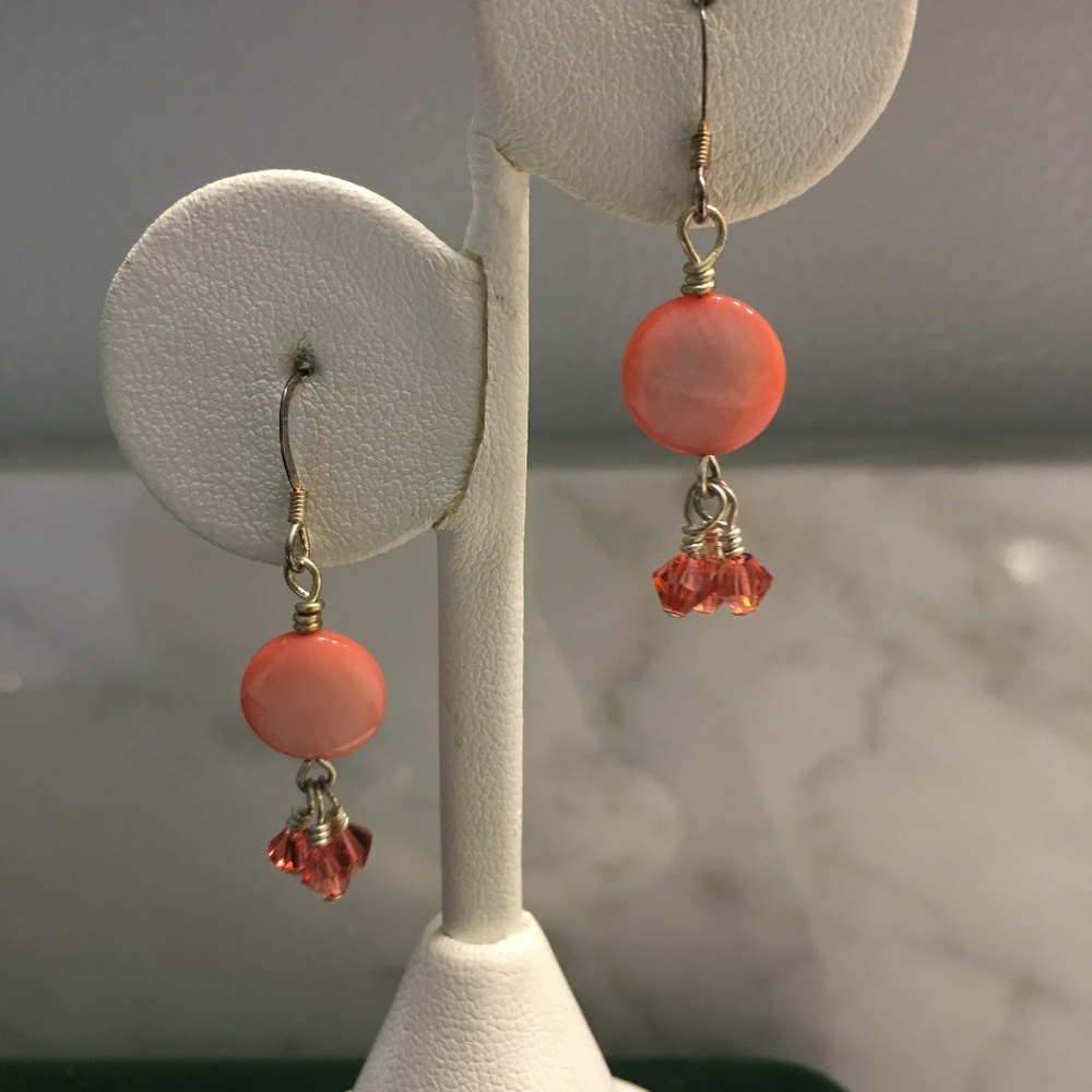 Shell and Swarovski Crystal Earrings Coral c